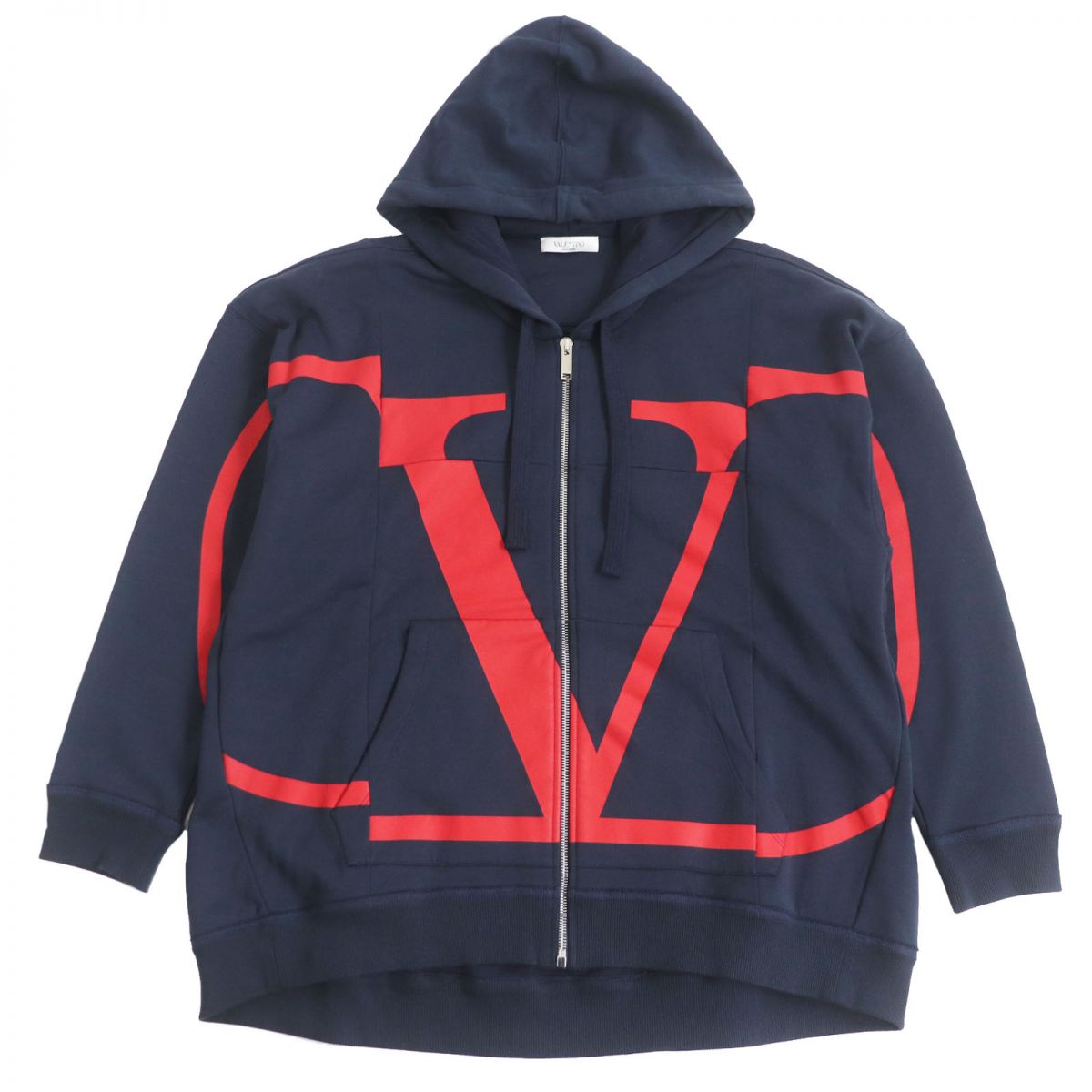 Valentino V Logo Cotton Zip Hoodie Navy XS