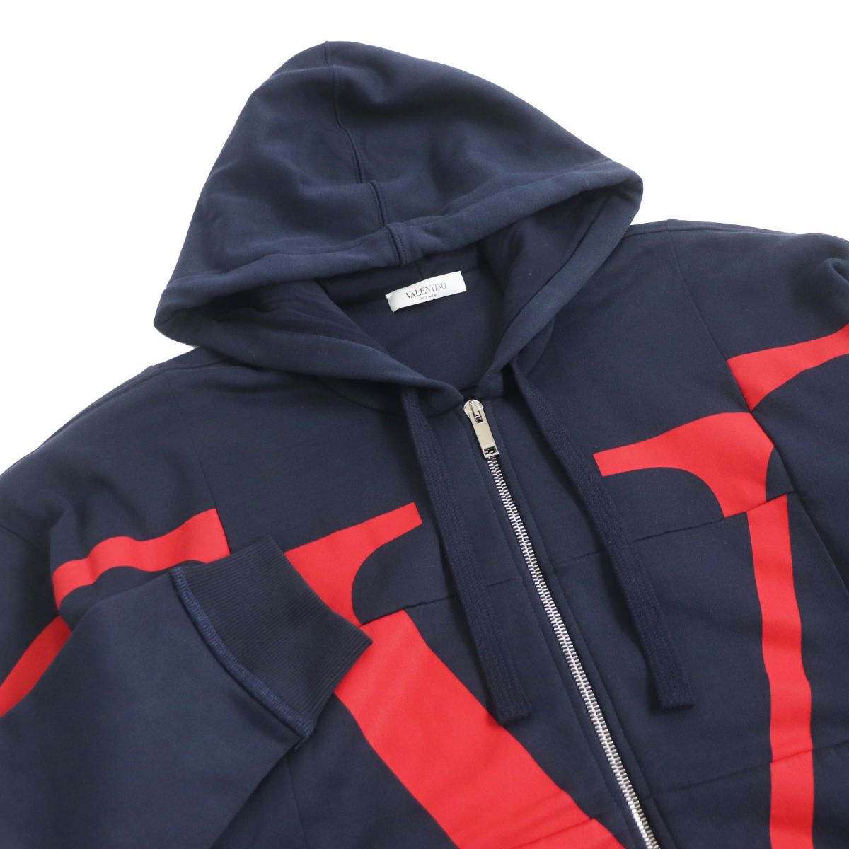 Valentino V Logo Cotton Zip Hoodie Navy XS