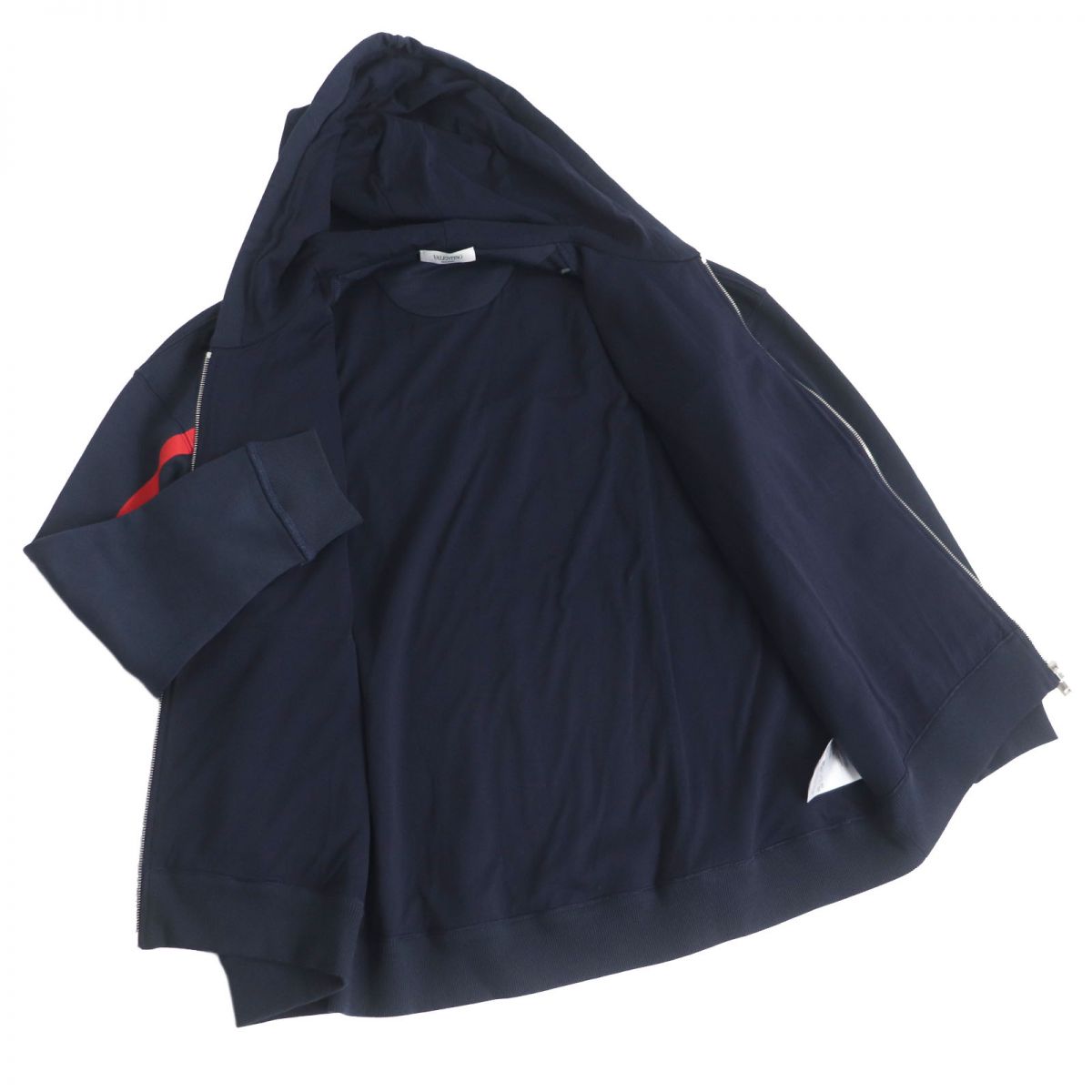 Valentino V Logo Cotton Zip Hoodie Navy XS