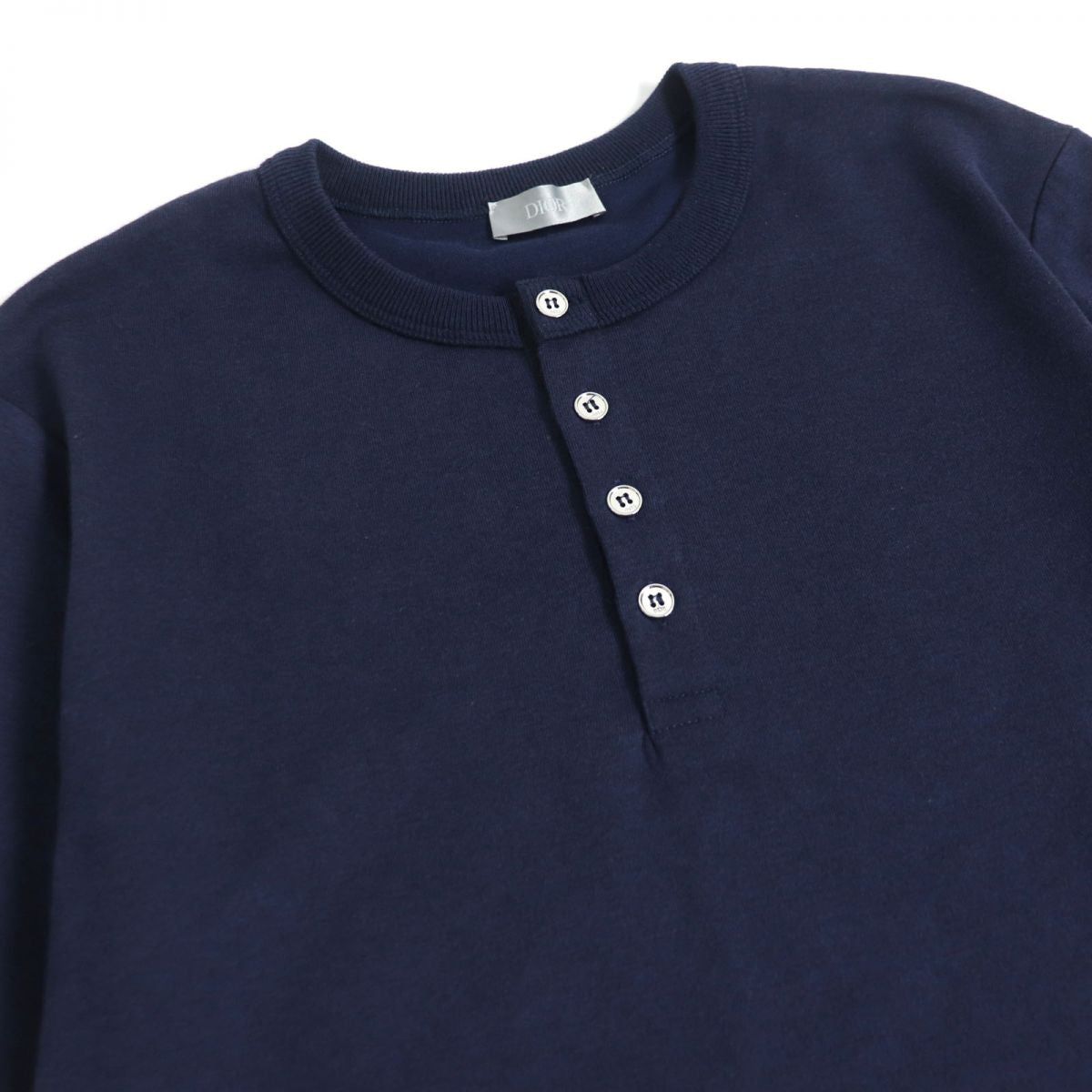 Dior Logo Embroidery Henley Neck Cashmere Blend T-Shirt Navy L