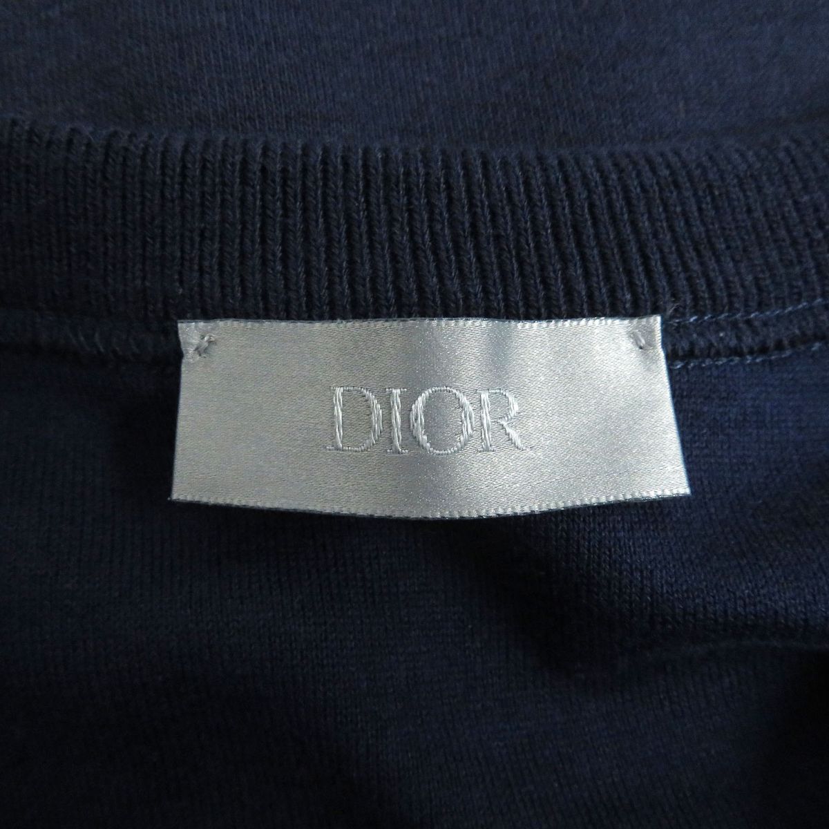 Dior Logo Embroidery Henley Neck Cashmere Blend T-Shirt Navy L