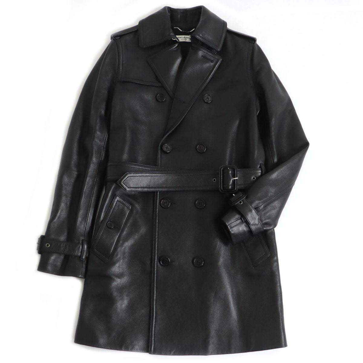 Saint Laurent Lambskin Trench Coat Black 42