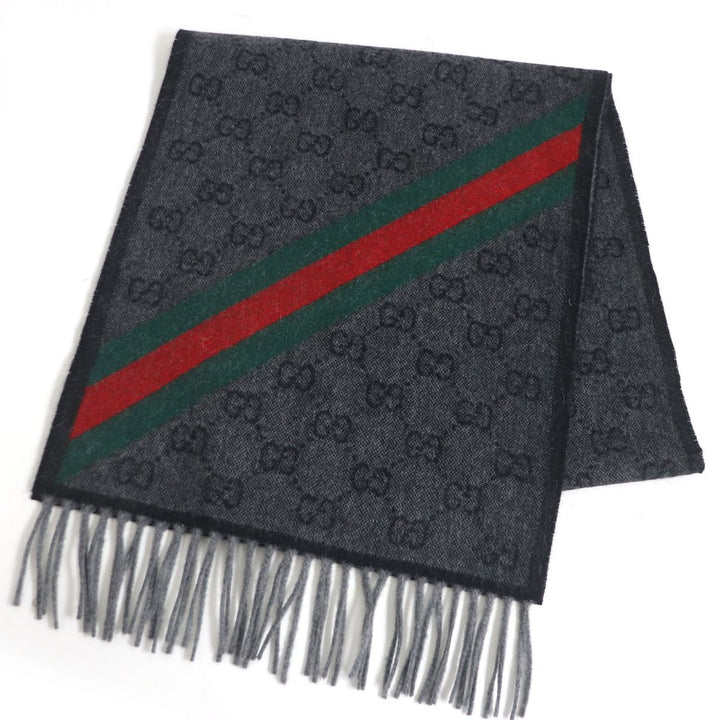 Gucci GG Pattern Wool Alpaca Fringe Scarf Shawl