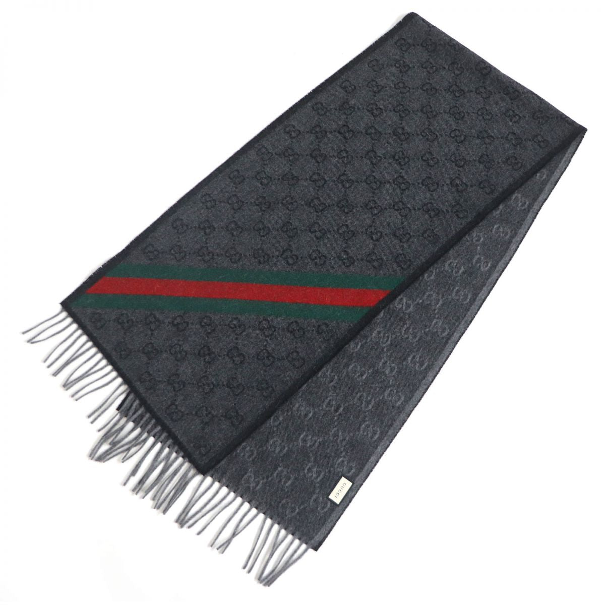 Gucci GG Pattern Wool Alpaca Fringe Scarf Shawl