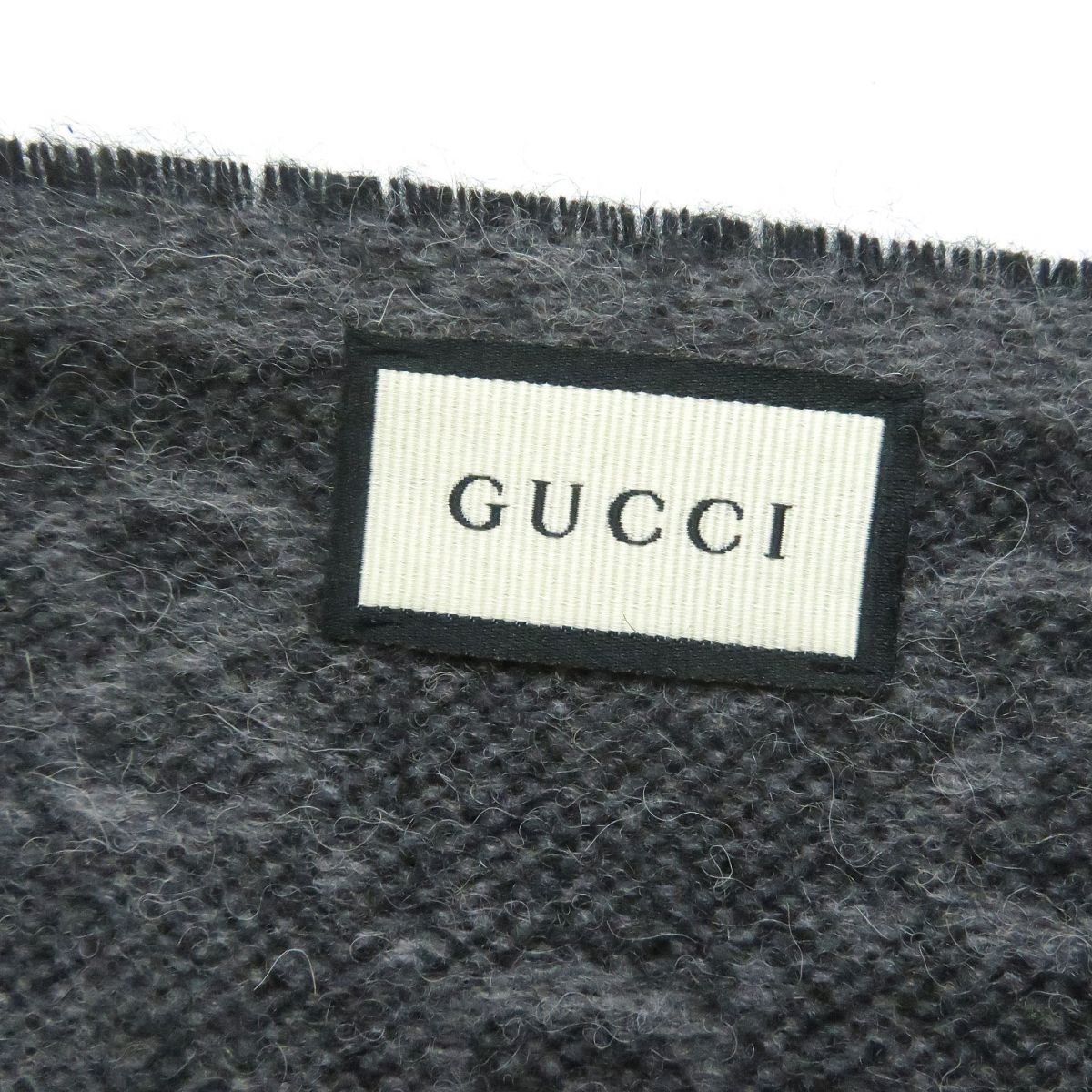 Gucci GG Pattern Wool Alpaca Fringe Scarf Shawl