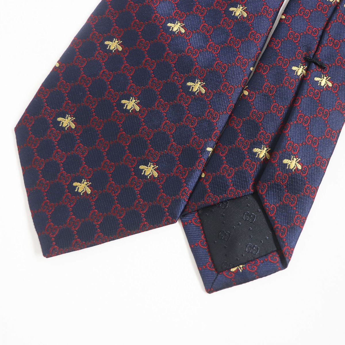 GUCCI Silk Tie GG Print Bee Logo Embroidery