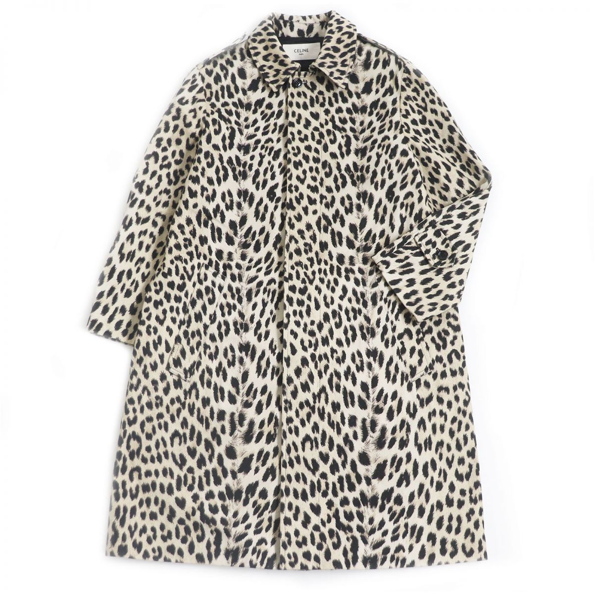 Celine Leopard Print Mac Coat Beige