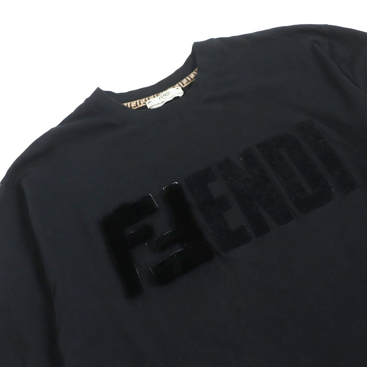 Fendi Mink Fur FF Logo Crew Neck T-Shirt Black XXS