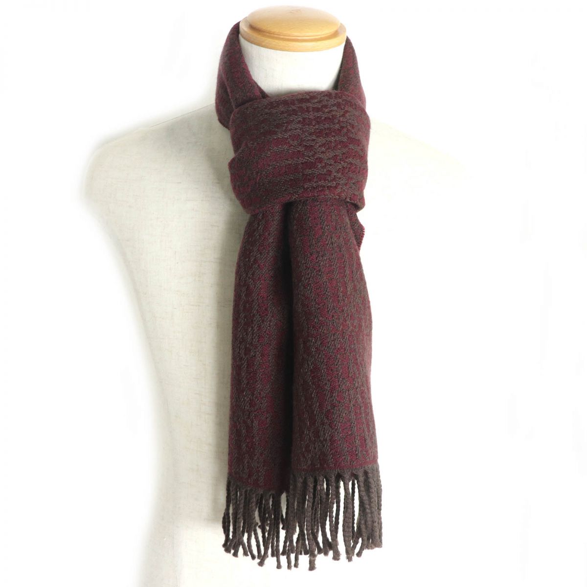 Fendi Wool Fringe Scarf Shawl Brown Bordeaux