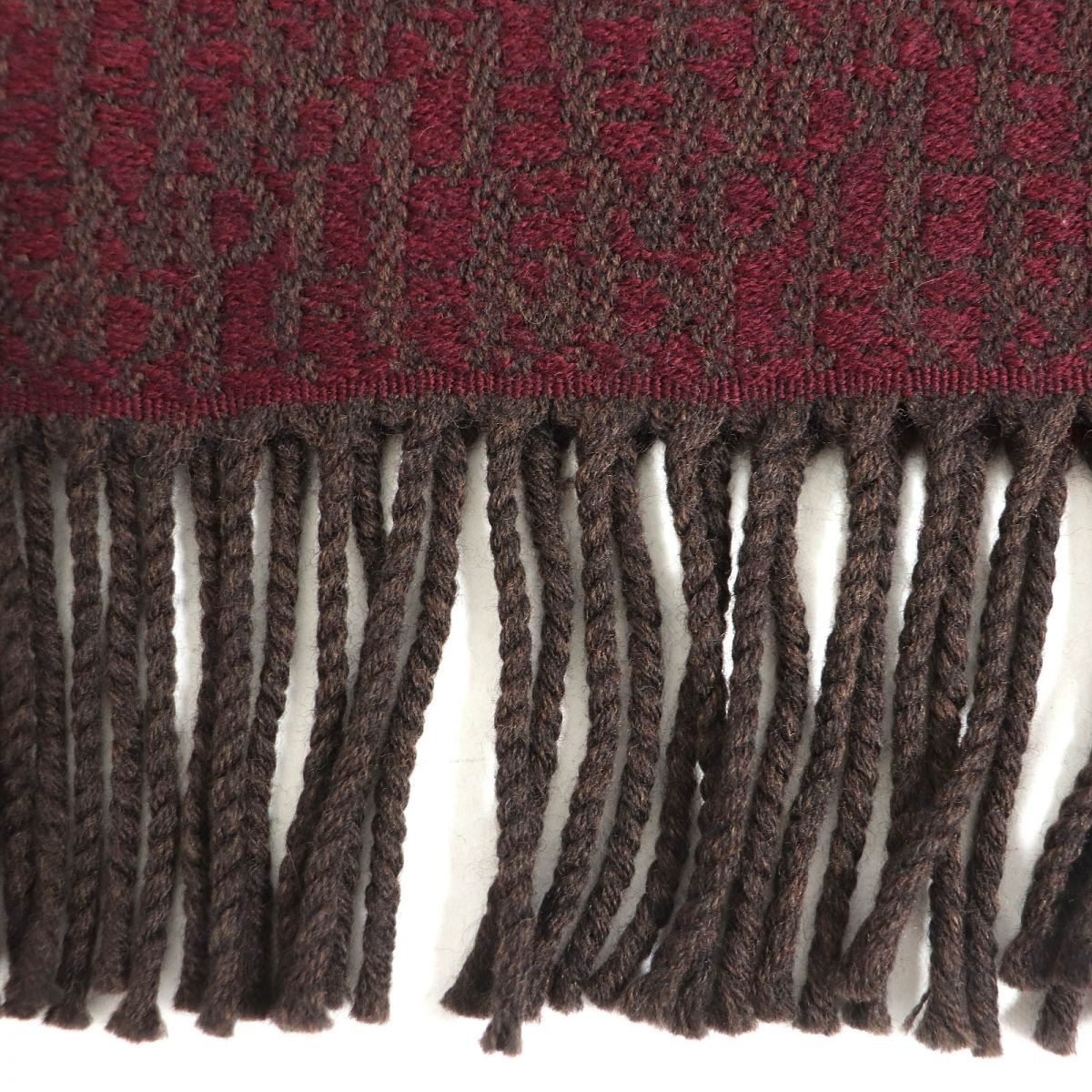 Fendi Wool Fringe Scarf Shawl Brown Bordeaux