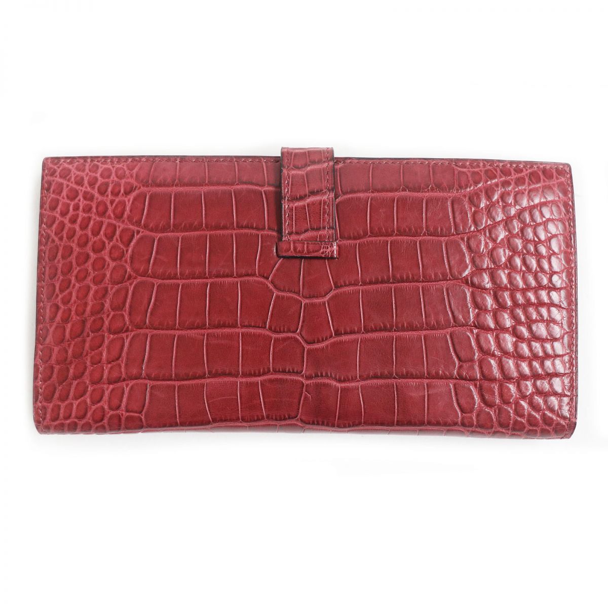 Hermes Bearn Alligator Leather Wallet Rouge