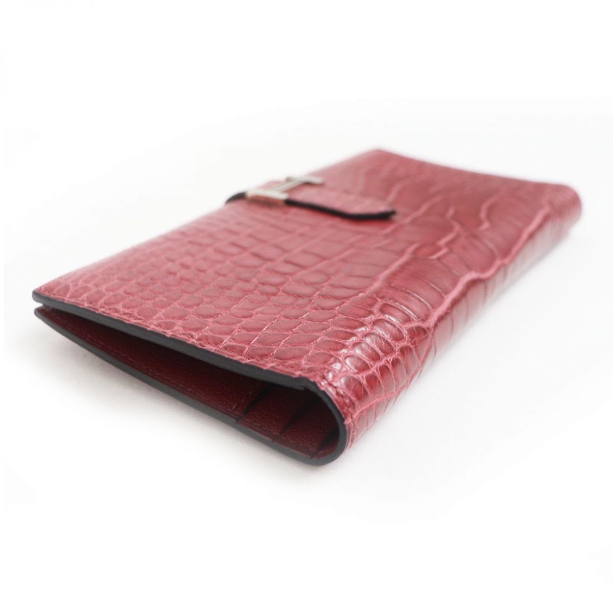 Hermes Bearn Alligator Leather Wallet Rouge