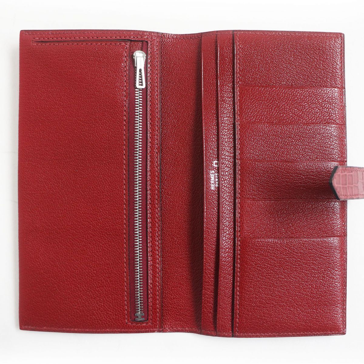 Hermes Bearn Alligator Leather Wallet Rouge