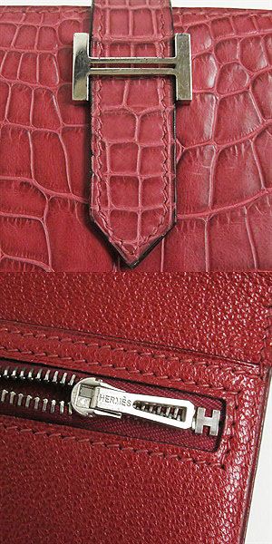 Hermes Bearn Alligator Leather Wallet Rouge