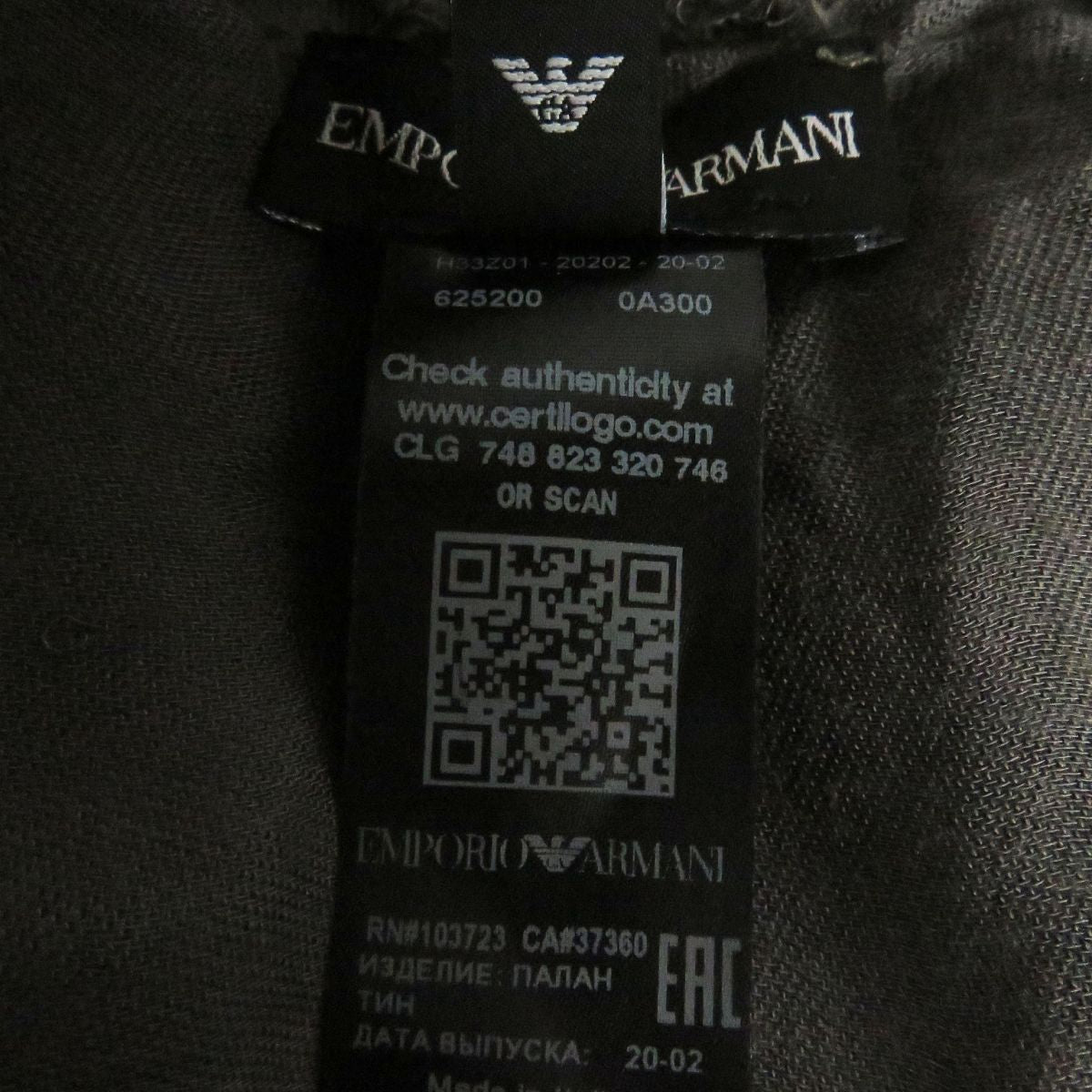 Emporio Armani Eagle Logo Stole Shawl Charcoal