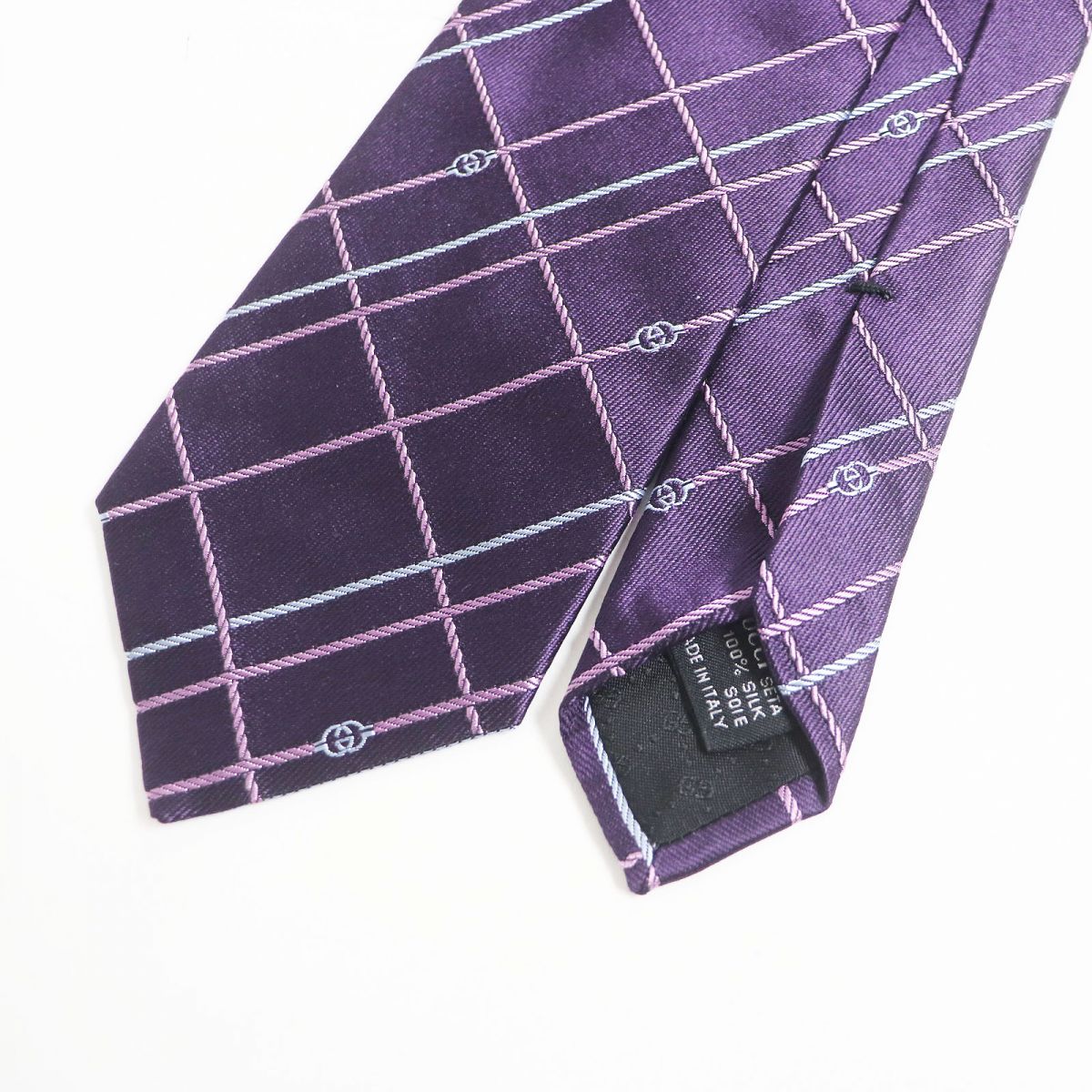 Gucci Silk Check Interlocking G Tie Purple