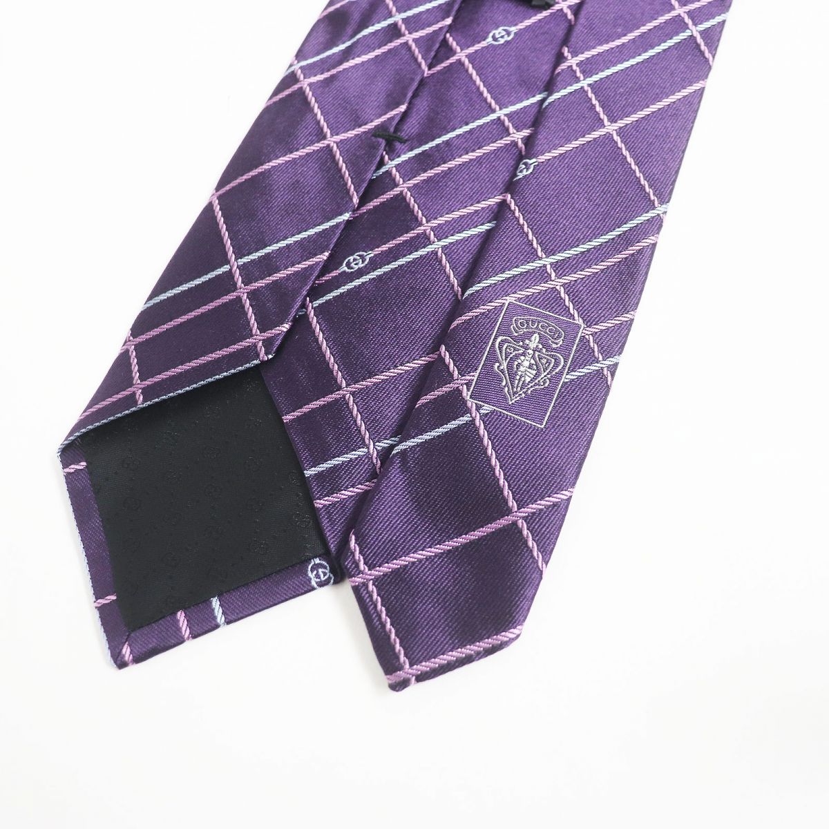 Gucci Silk Check Interlocking G Tie Purple