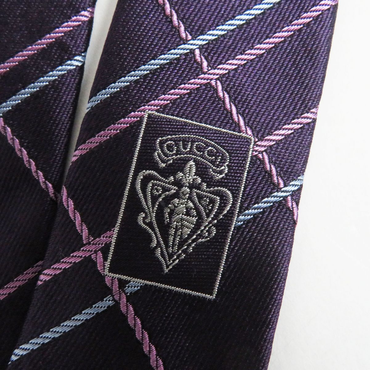 Gucci Silk Check Interlocking G Tie Purple