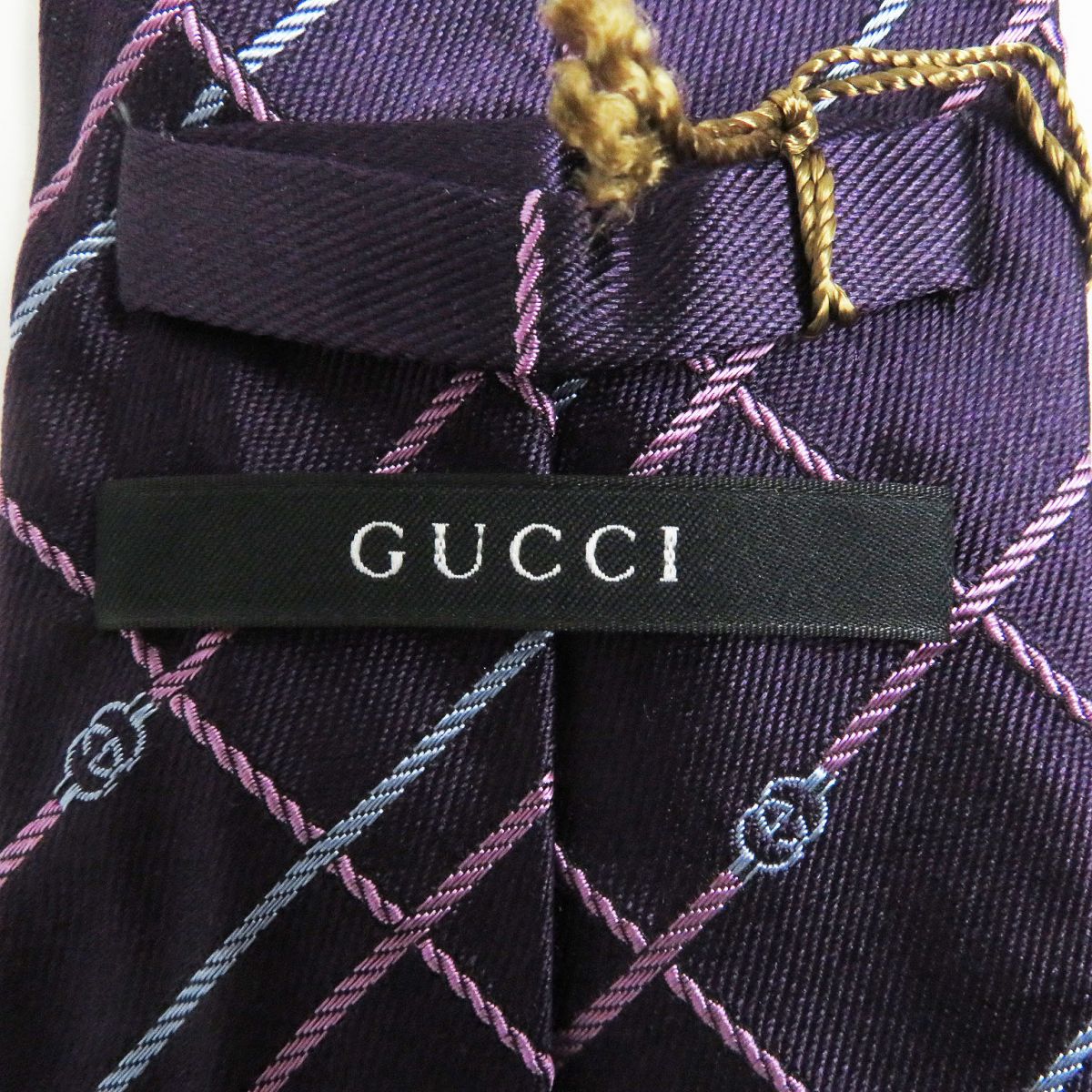 Gucci Silk Check Interlocking G Tie Purple