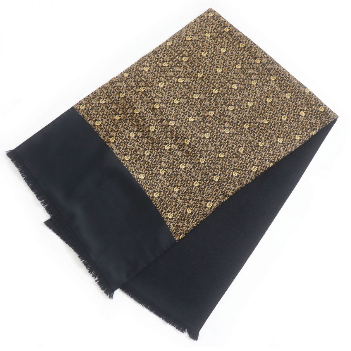 Hermes Silk Angora Fringe Scarf Shawl Black Gold