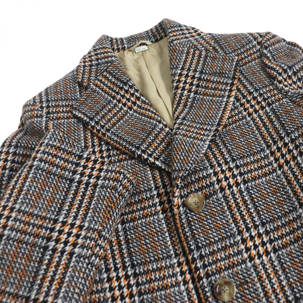 GUCCI Glen Check Logo Wool Coat Grey Size 44