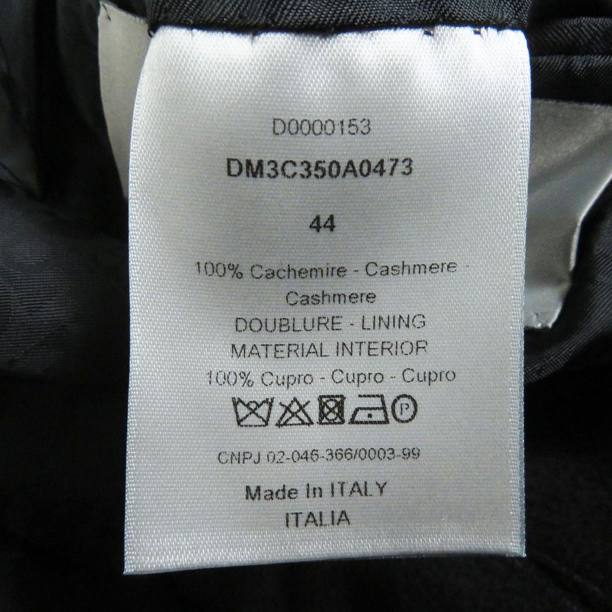 Dior Cashmere Chesterfield Coat Black 44