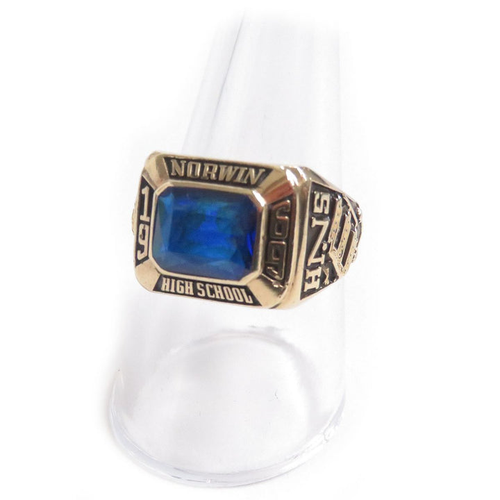 Vintage 1969 NORWIN High School 10K Blue Stone Ring