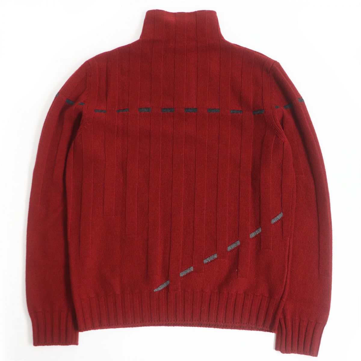 HERMES Cashmere Stripe Half Zip Sweater L Red