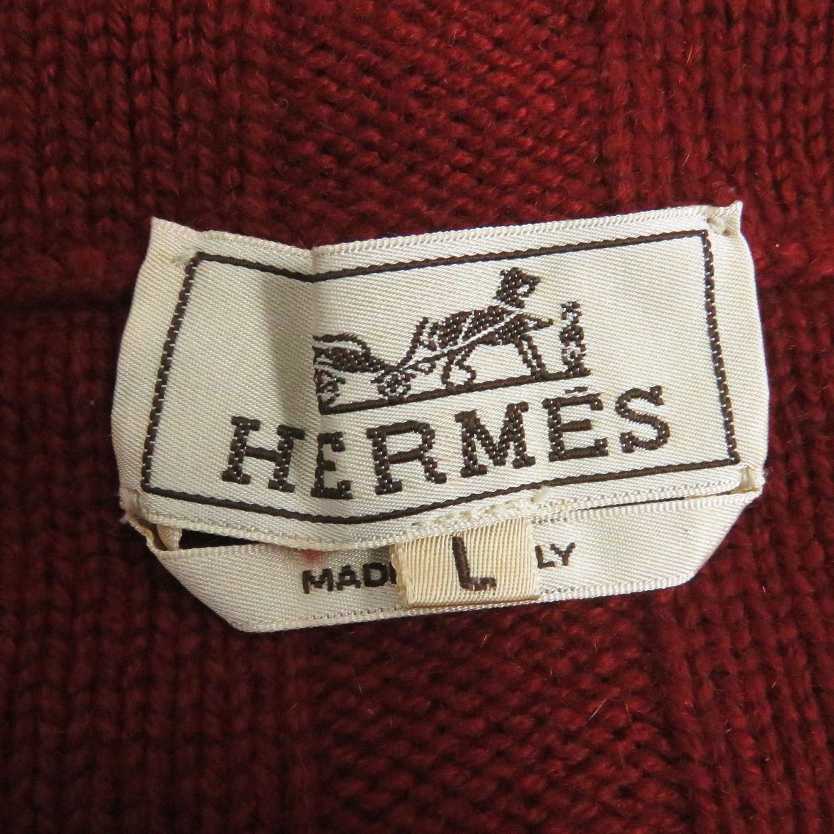 HERMES Cashmere Stripe Half Zip Sweater L Red