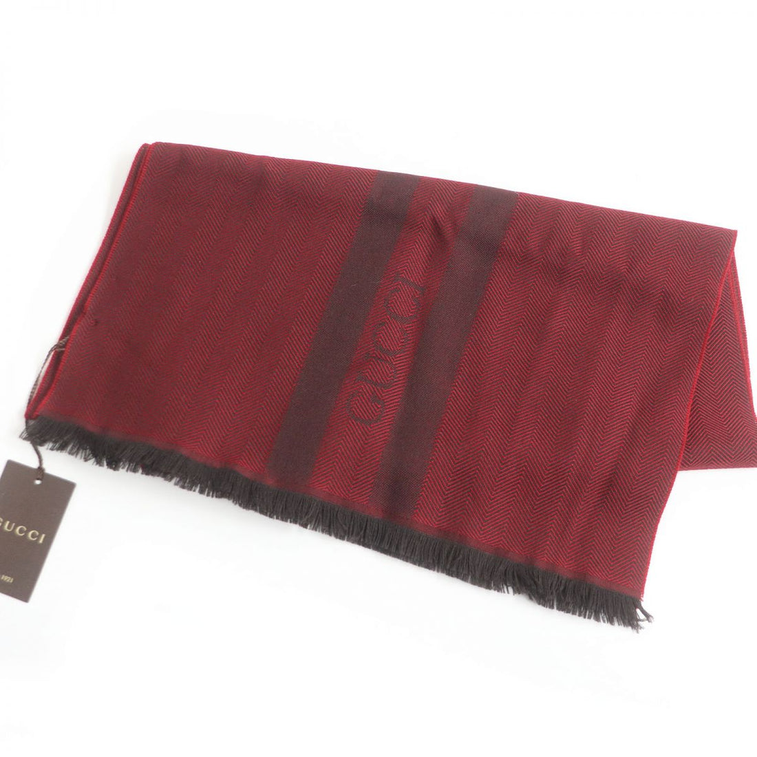 Gucci Wool Herringbone Stripe Logo Scarf