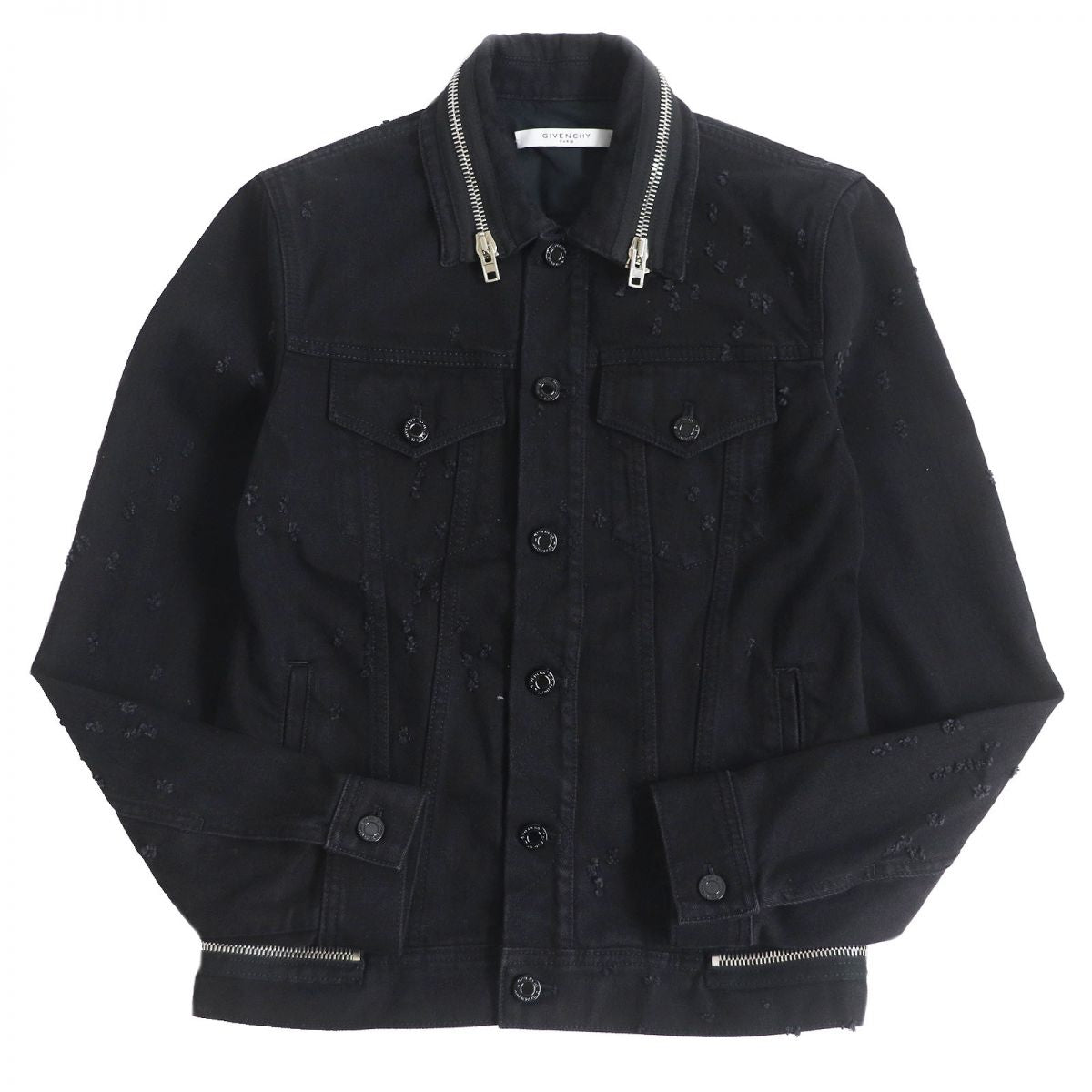 Givenchy XS Destroyed Layered Zip Denim Jacket