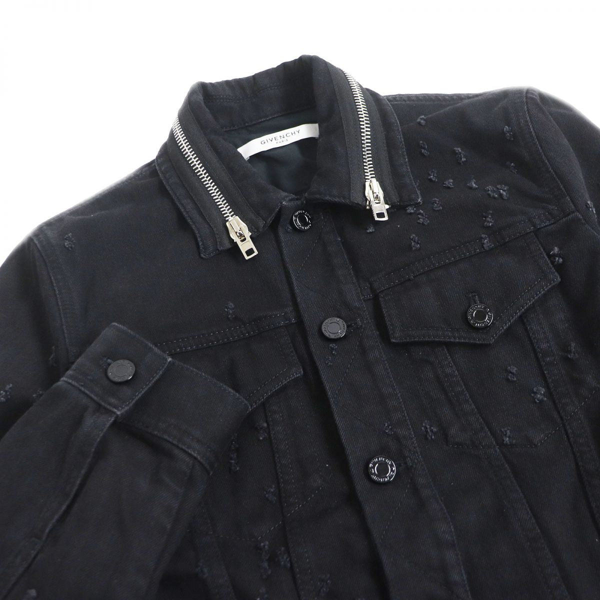 Givenchy XS Destroyed Layered Zip Denim Jacket