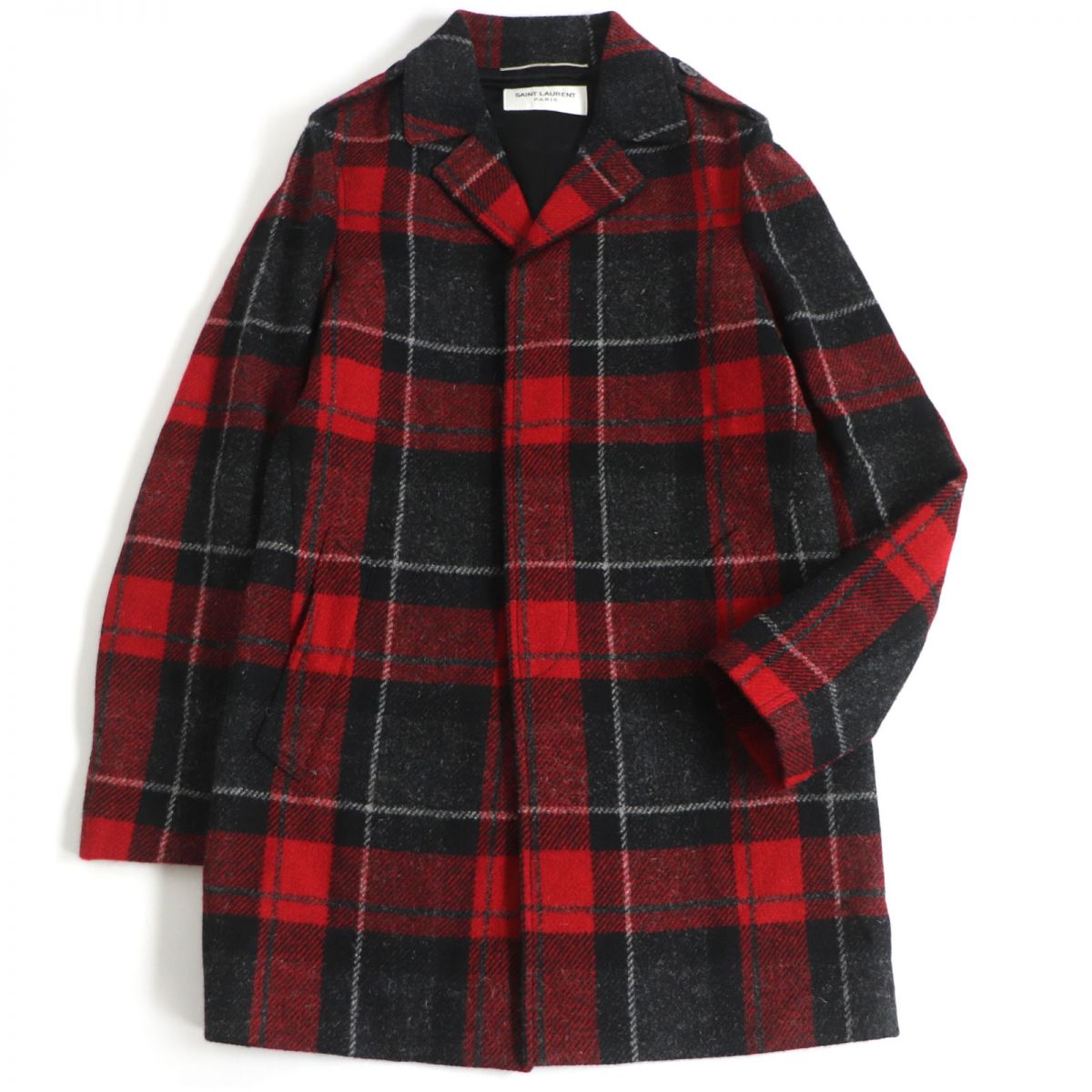 Saint Laurent Tartan Wool Coat Red Size 44