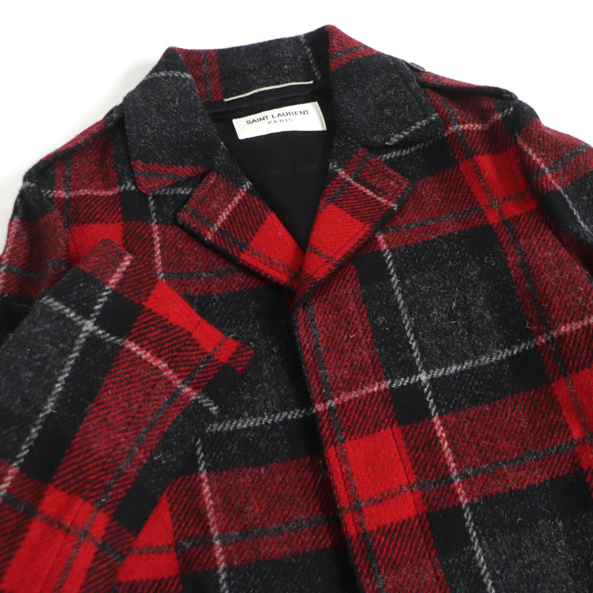 Saint Laurent Tartan Wool Coat Red Size 44