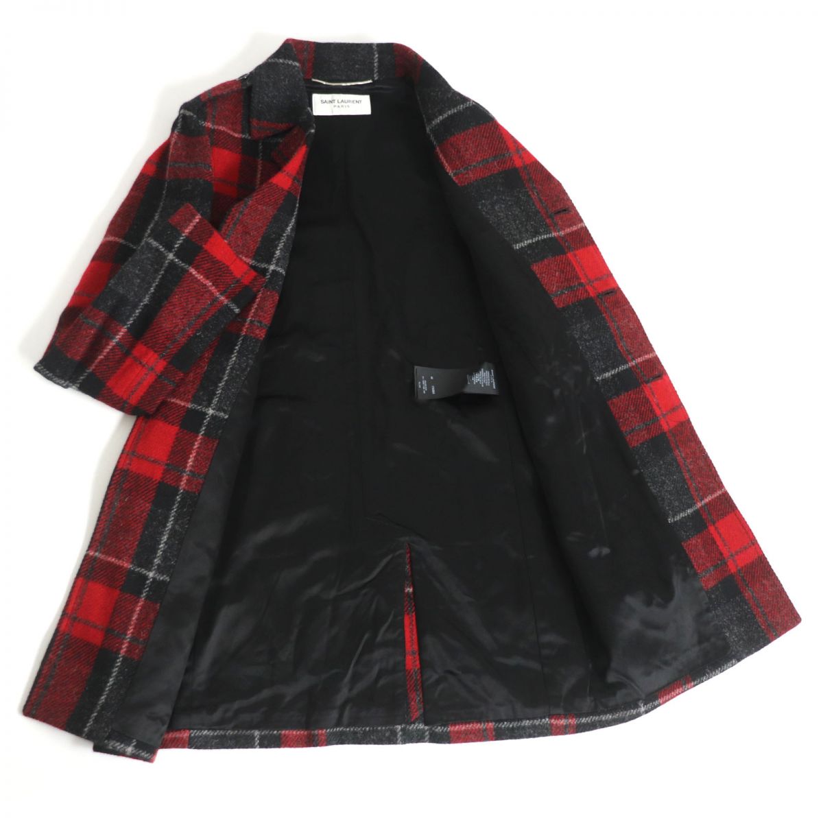 Saint Laurent Tartan Wool Coat Red Size 44