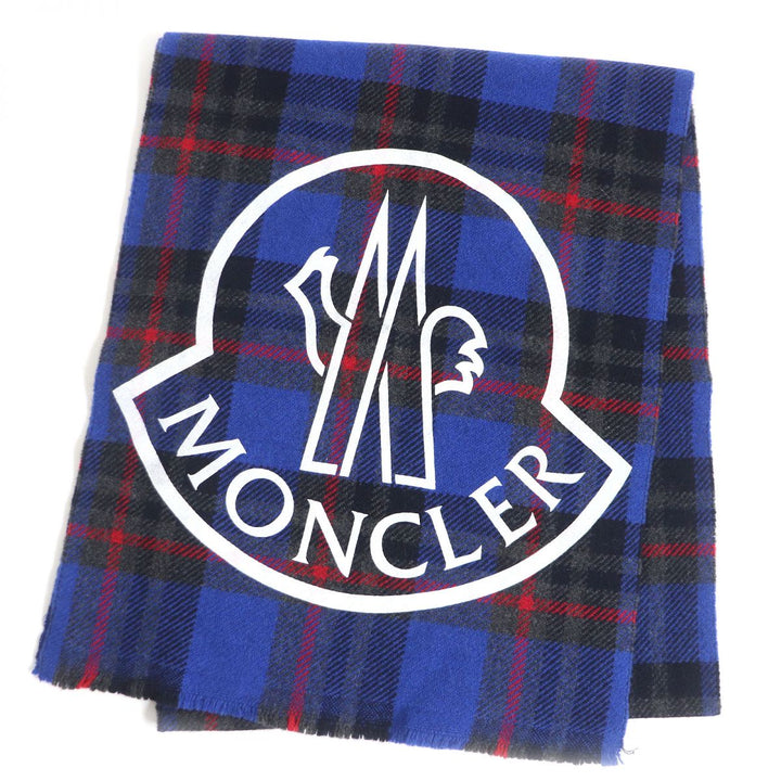 Moncler Tartan Check Fringe Scarf Blue