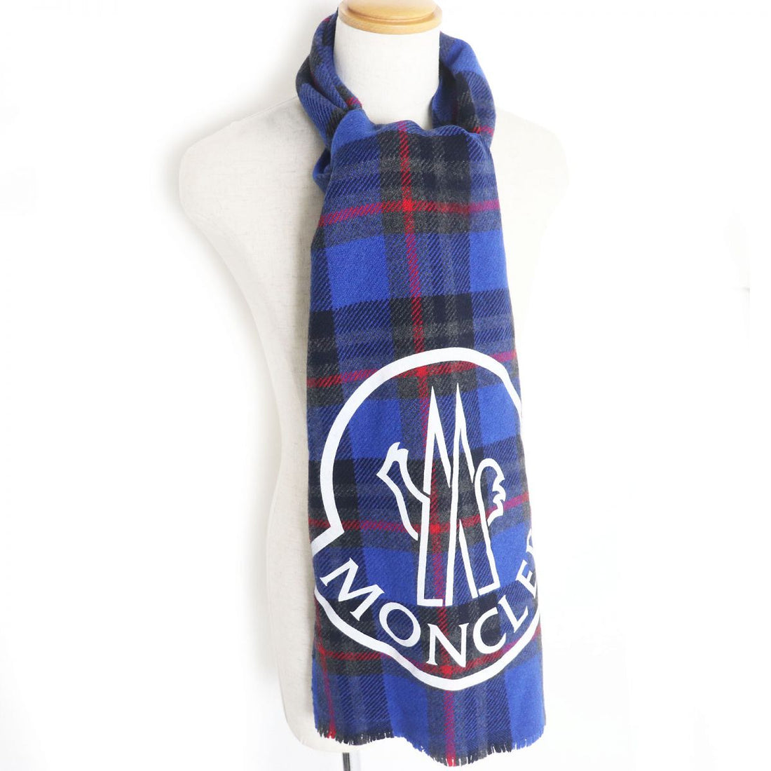 Moncler Tartan Check Fringe Scarf Blue