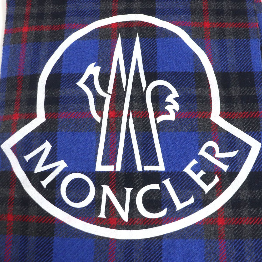 Moncler Tartan Check Fringe Scarf Blue