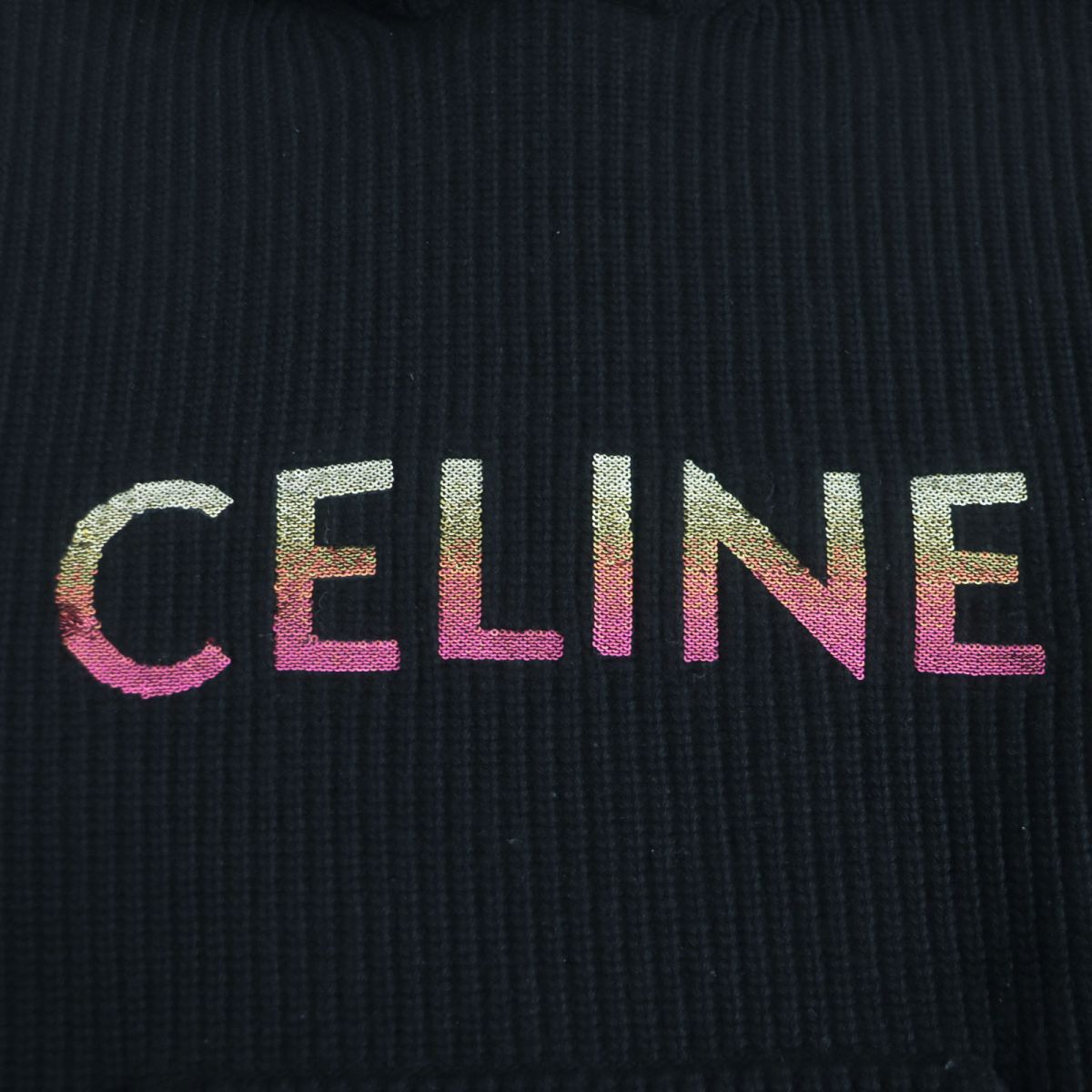 Celine XS Embroidered Sequin Hooded Sweater Black