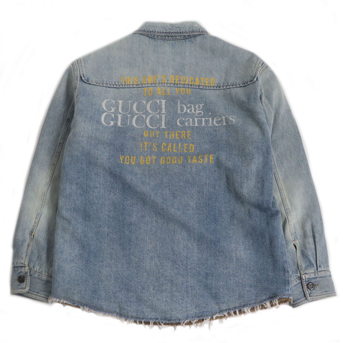 Gucci Denim Jacket Distressed Fleece Lining Blue 44