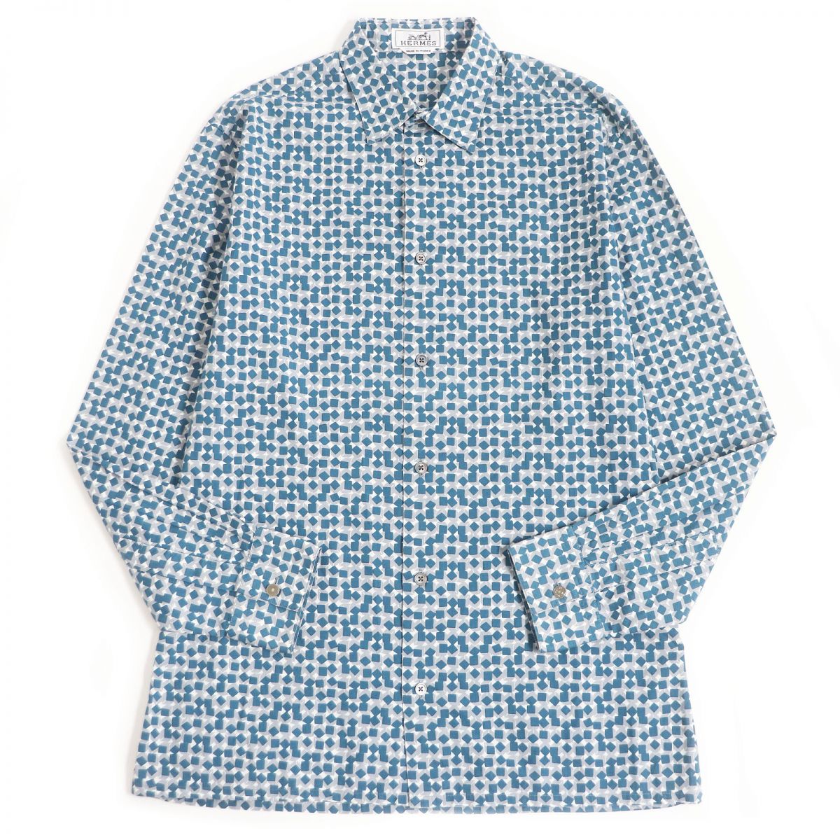 Hermes Cotton Block Pattern Shirt, Men's