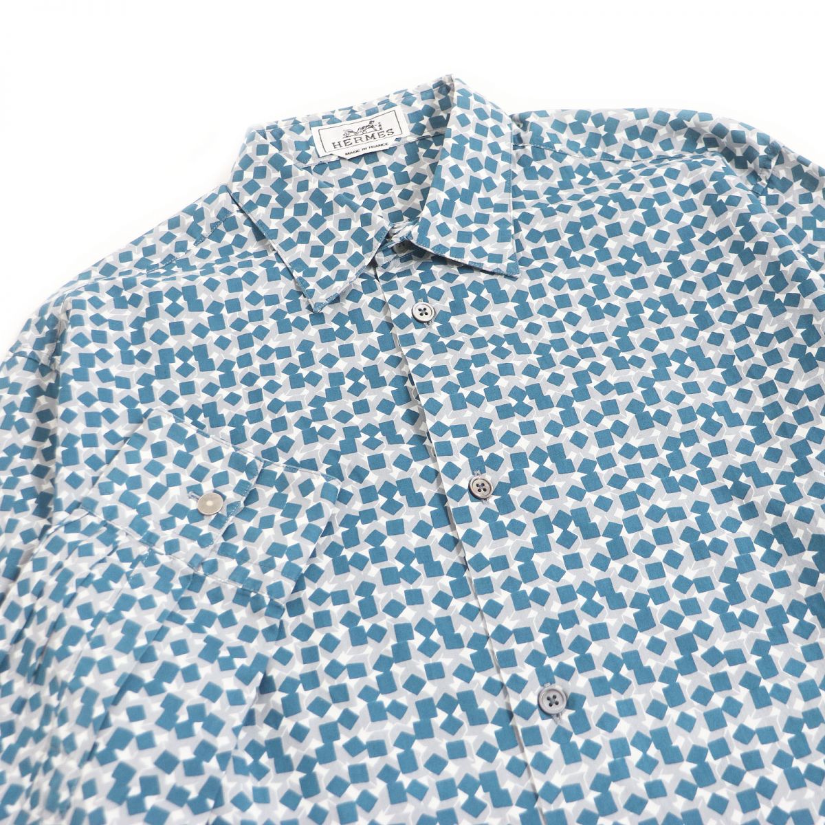 Hermes Cotton Block Pattern Shirt, Men's