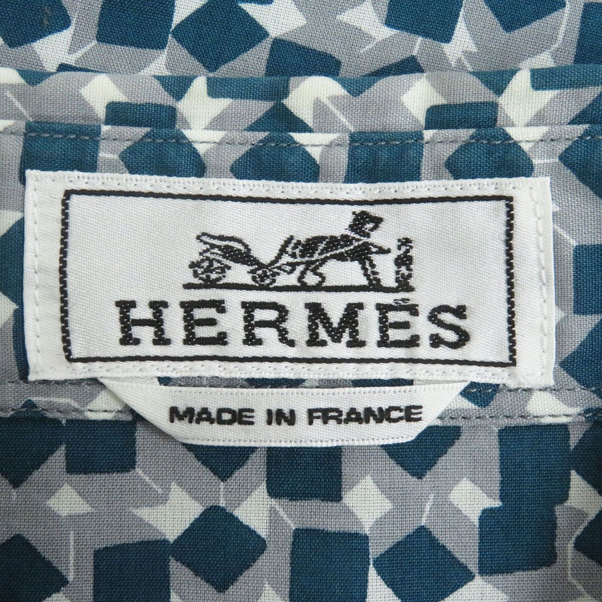 Hermes Cotton Block Pattern Shirt, Men's