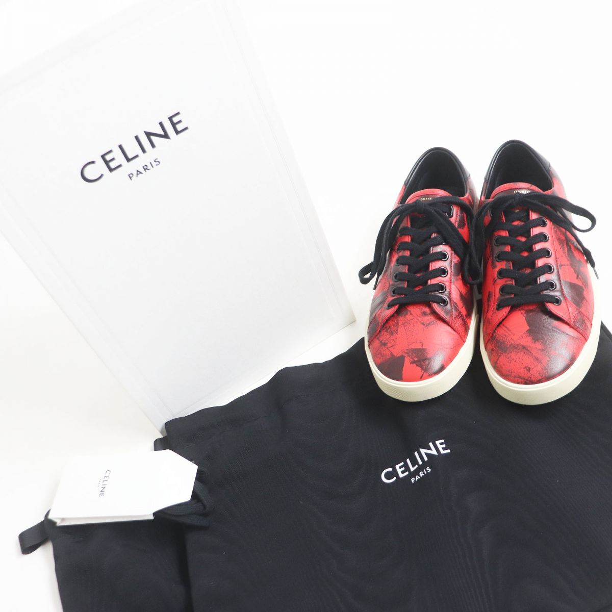 Celine TR01L Triomphe Leather Sneakers Red Black