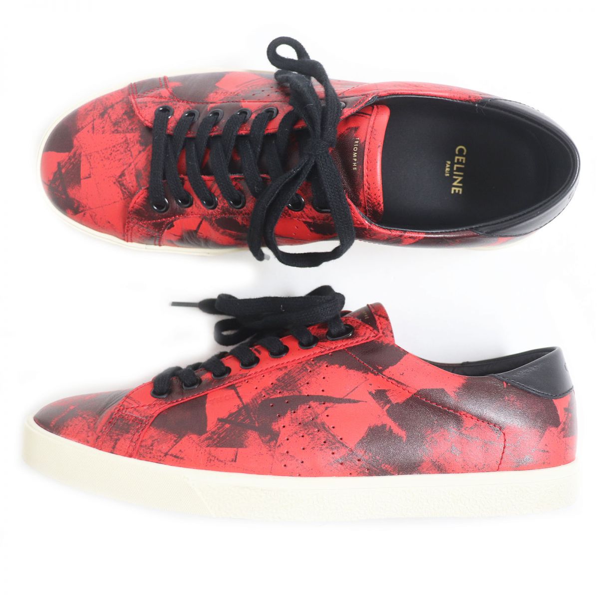 Celine TR01L Triomphe Leather Sneakers Red Black