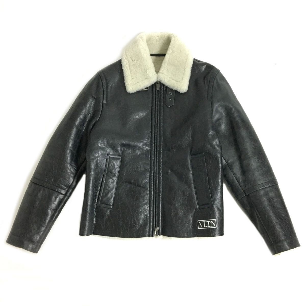 Valentino VLTN Logo Shearling Flight Jacket Black