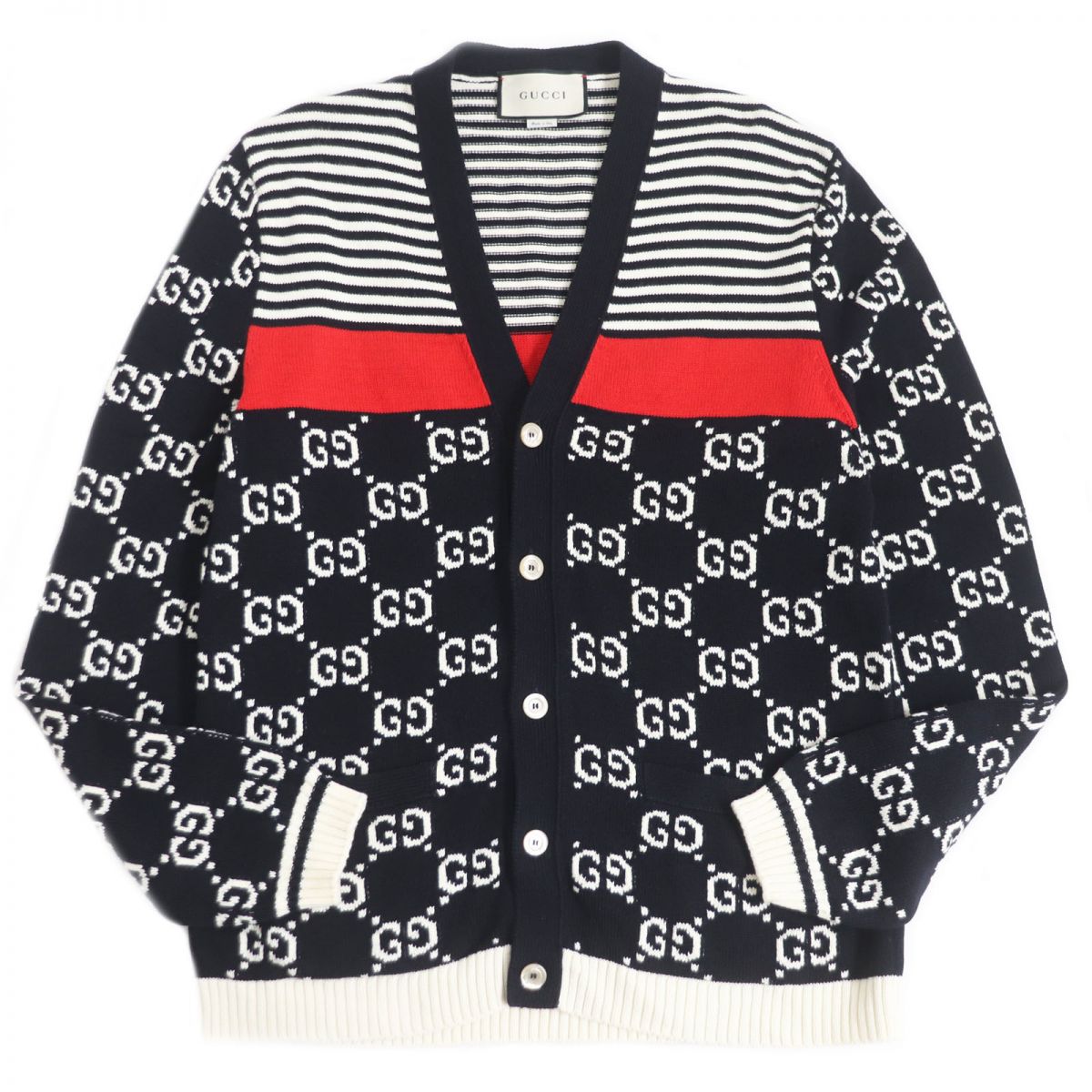 Gucci GG Jacquard Logo Knit Cardigan Black L