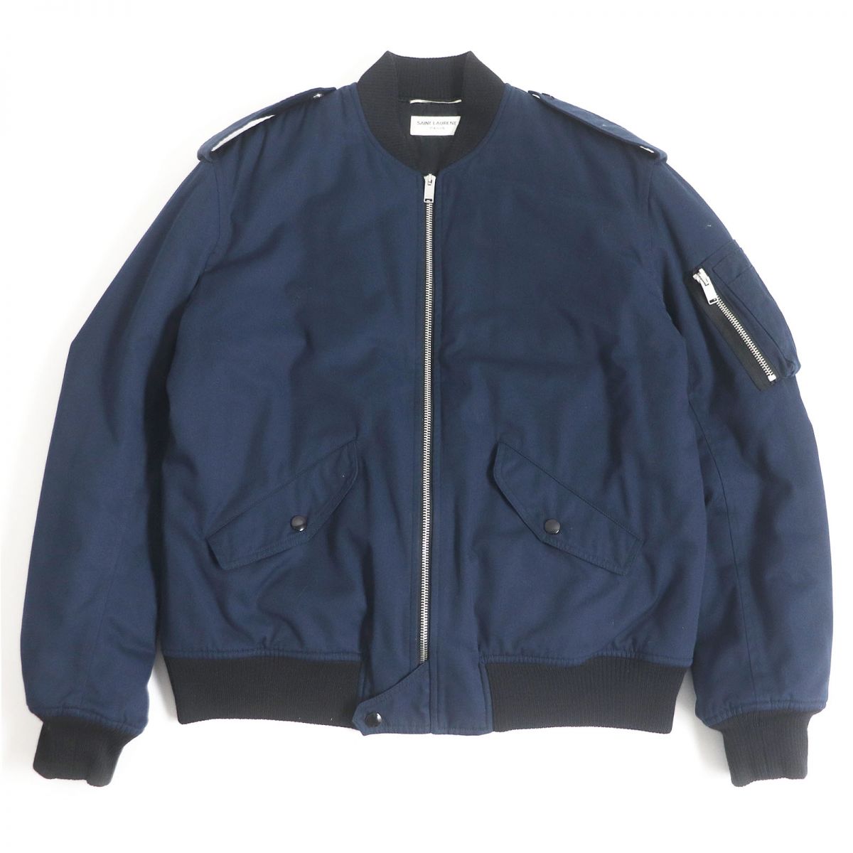 Saint Laurent Padded Bomber Jacket Navy 46