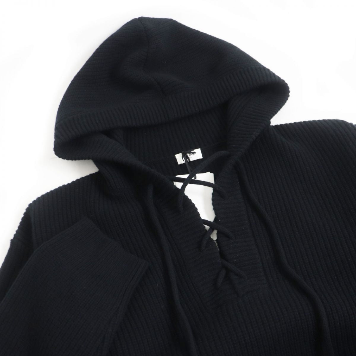 Celine Wool Baja Oversized Knit Hoodie Black