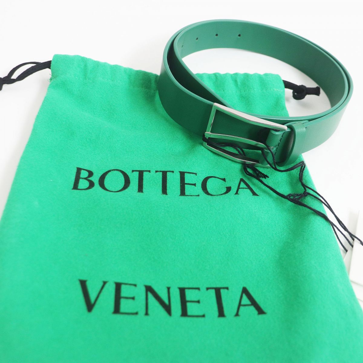 Bottega Veneta Leather Belt Silver Pin Buckle Green